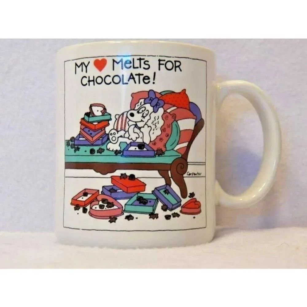 1982 Hallmark Ribbons My Heart Melts For Chocolate Coffee Mug Cup Carpenter